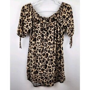 DEREK HEART Women 1X ANIMAL‎ PRINT Black Tan Cheeta Short Sleeve Sexy DRESS